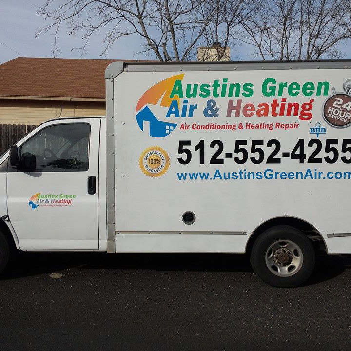 Austin's Green Air & Heating branded box truck